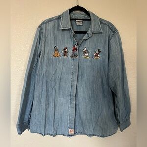 VINTAGE Disney Store Mickey & Friends Denim Shirt Womens XL Embroidered 90s VTG